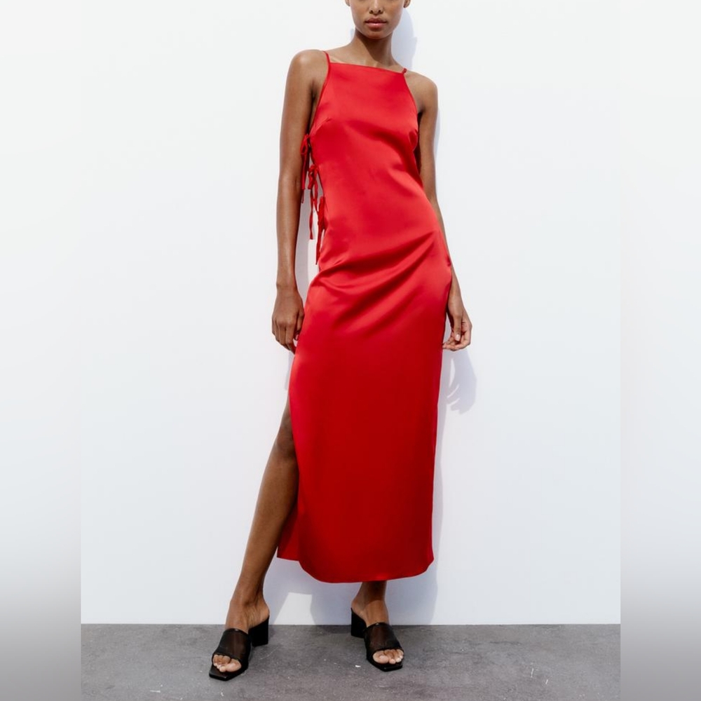 ZARA TIED SATIN EFFECT DRESS